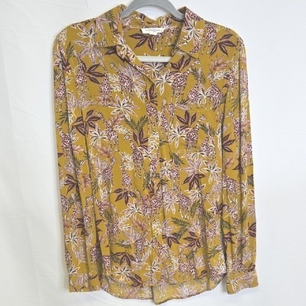 Beachlunchlounge Giraffe Print Buttondown Shirt, Yellow, Womens‎ Size Small